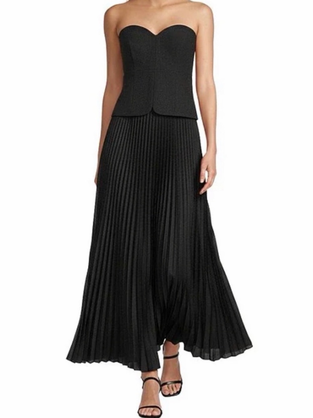 ANTONIO MELANI Black Strapless Pleated Maxi Dress